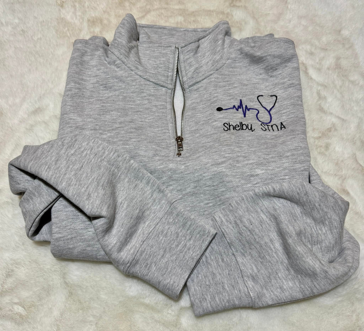 Personalized Embroidered Nurse Quarter Zip | Custom Name and Credentials | RN, LPN, STNA, CNA, MA