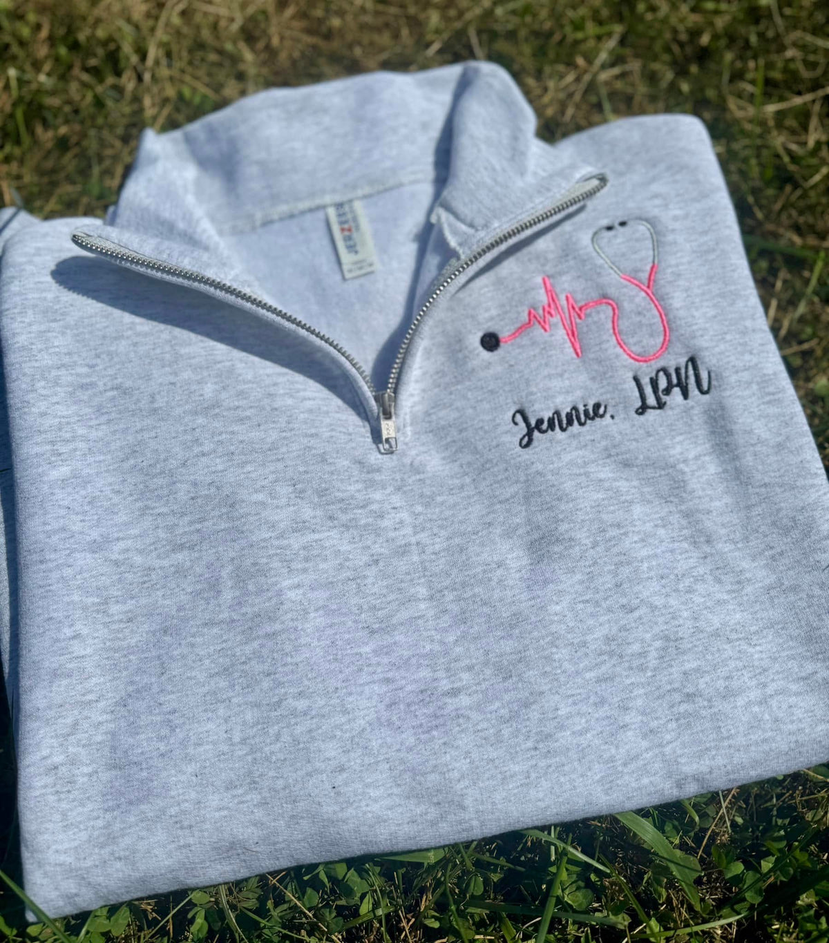 Personalized Embroidered Nurse Quarter Zip | Custom Name and Credentials | RN, LPN, STNA, CNA, MA