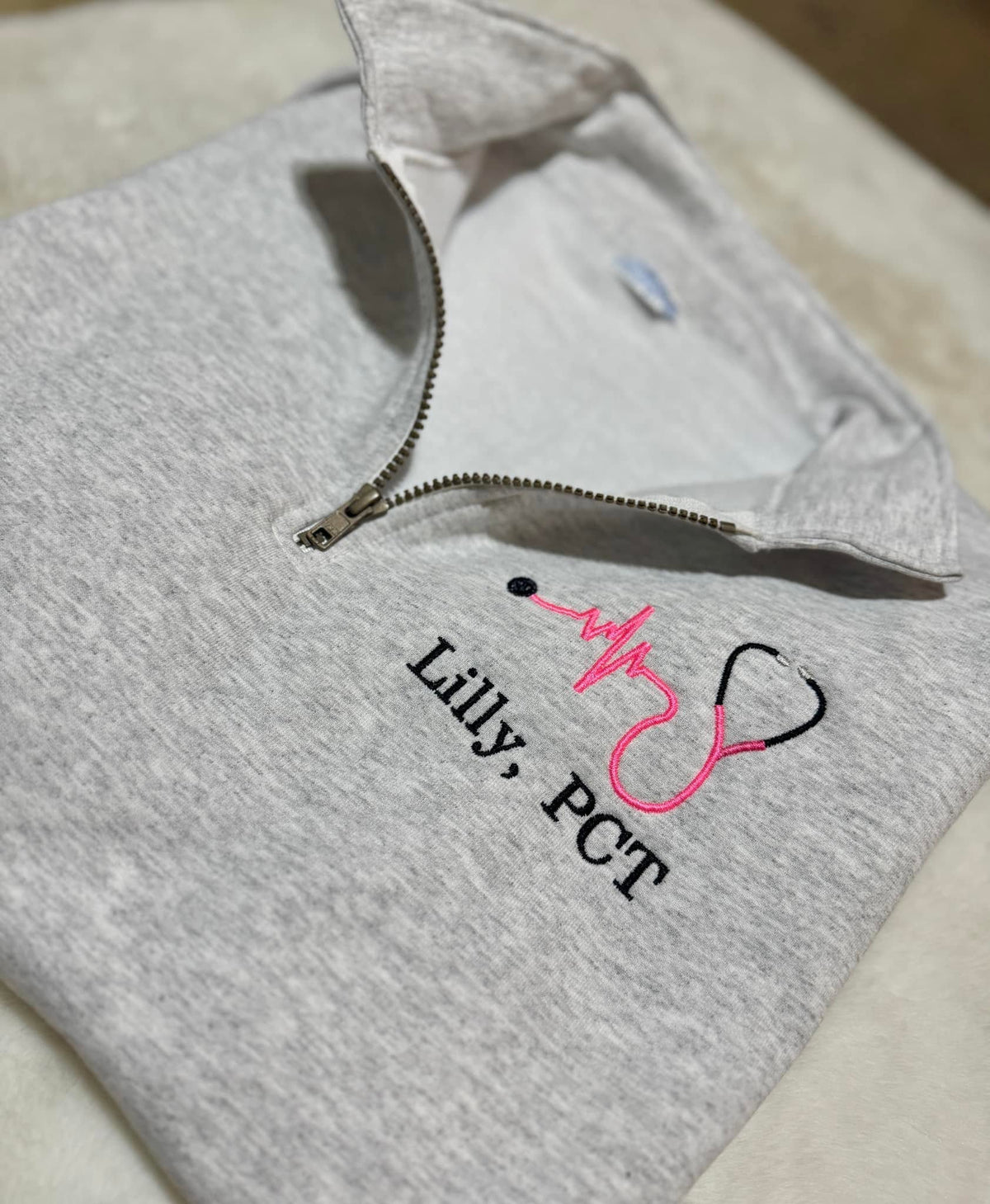 Personalized Embroidered Nurse Quarter Zip | Custom Name and Credentials | RN, LPN, STNA, CNA, MA